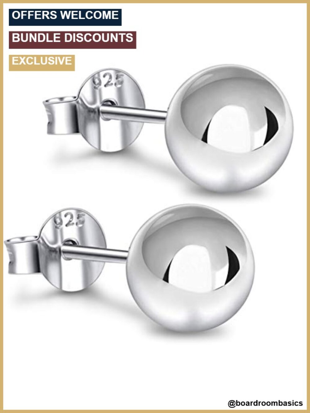 925 Sterling Silver 18K Gold Plated Ball Stud Earrings Push Back
